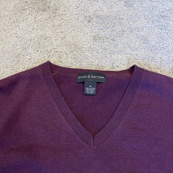 Croft & Barrow Sweater Vest Men XL Burgundy Classic Pullover 100% Cotton Grandpa - Picture 2 of 7